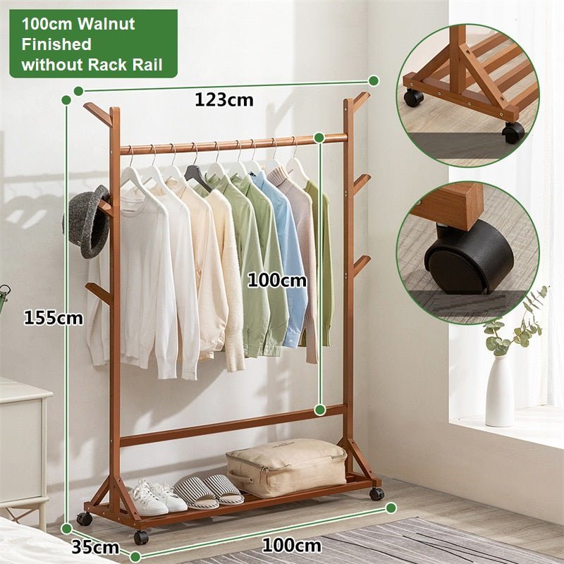 Portable Coat Stand Rack Rail Clothes Hat Garment Hanger Hook with Shelf Bamboo 9 Hook without Rack Rail Dark Brown Finished