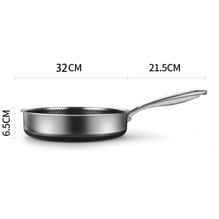 Stainless Steel Frying Pan Non-Stick Cooking Frypan Cookware 32cm Honeycomb Double Sided