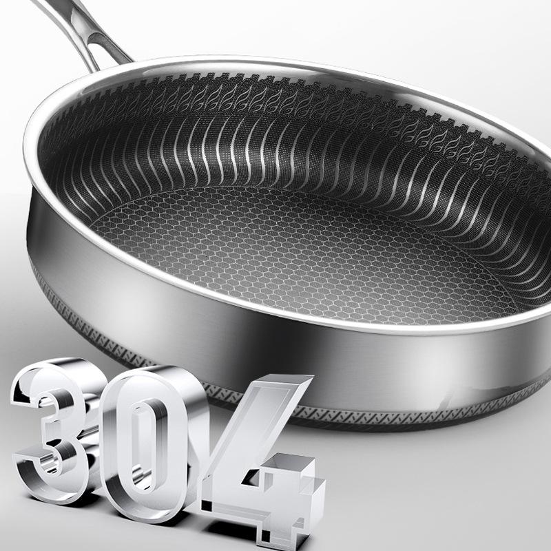 Stainless Steel Frying Pan Non-Stick Cooking Frypan Cookware 32cm Honeycomb Double Sided