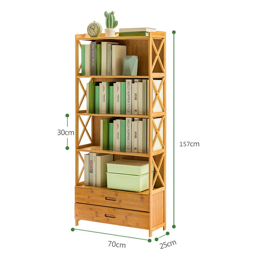 Bamboo Bookshelf Storage Rack Shelf Stand Bookcase Holder Display Drawers