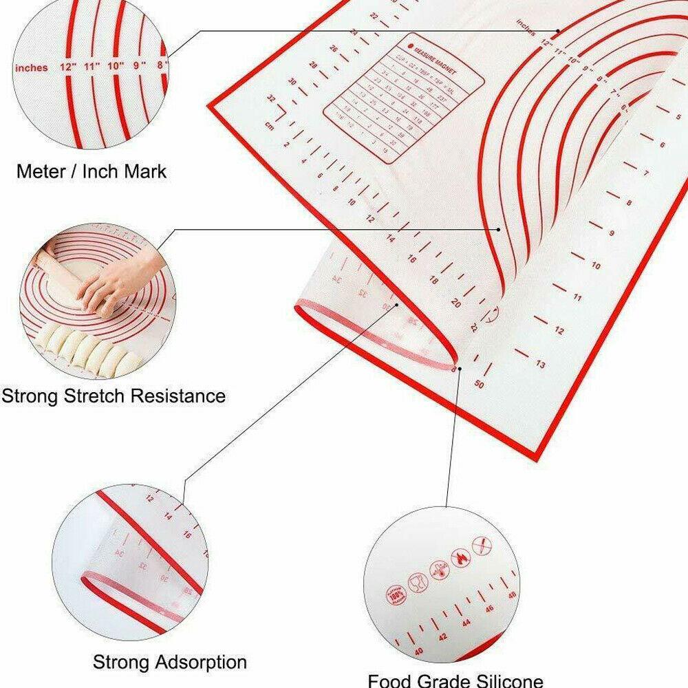 X Large Silicone Pastry Mat Thick Non Stick Baking Mat with Measurement 40*60 cm Fondant Mat Counter Mat Dough Rolling Mat Oven Liner Pie Crust Mat Red