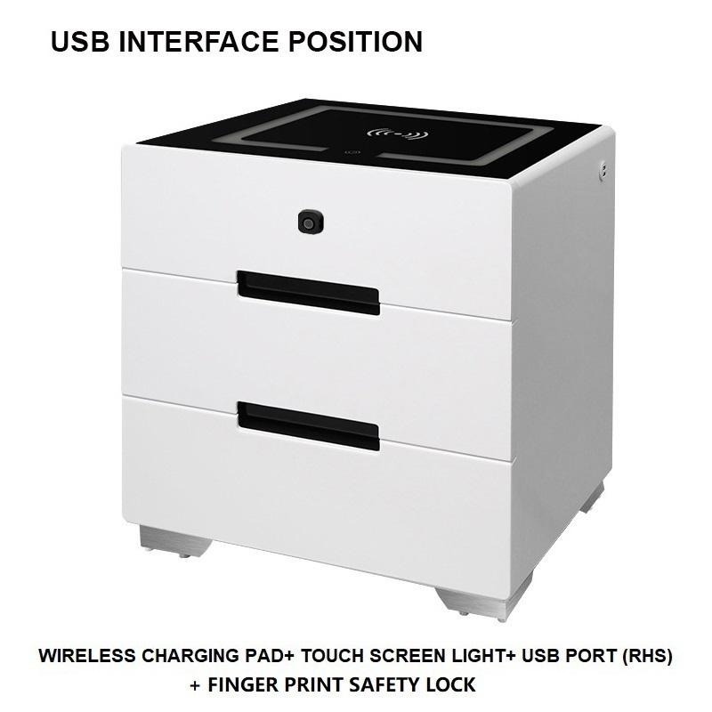 Smart Bedside Tables Finger Print Lock Side 3 Drawers Wireless Charging USB Nightstand LED  AU