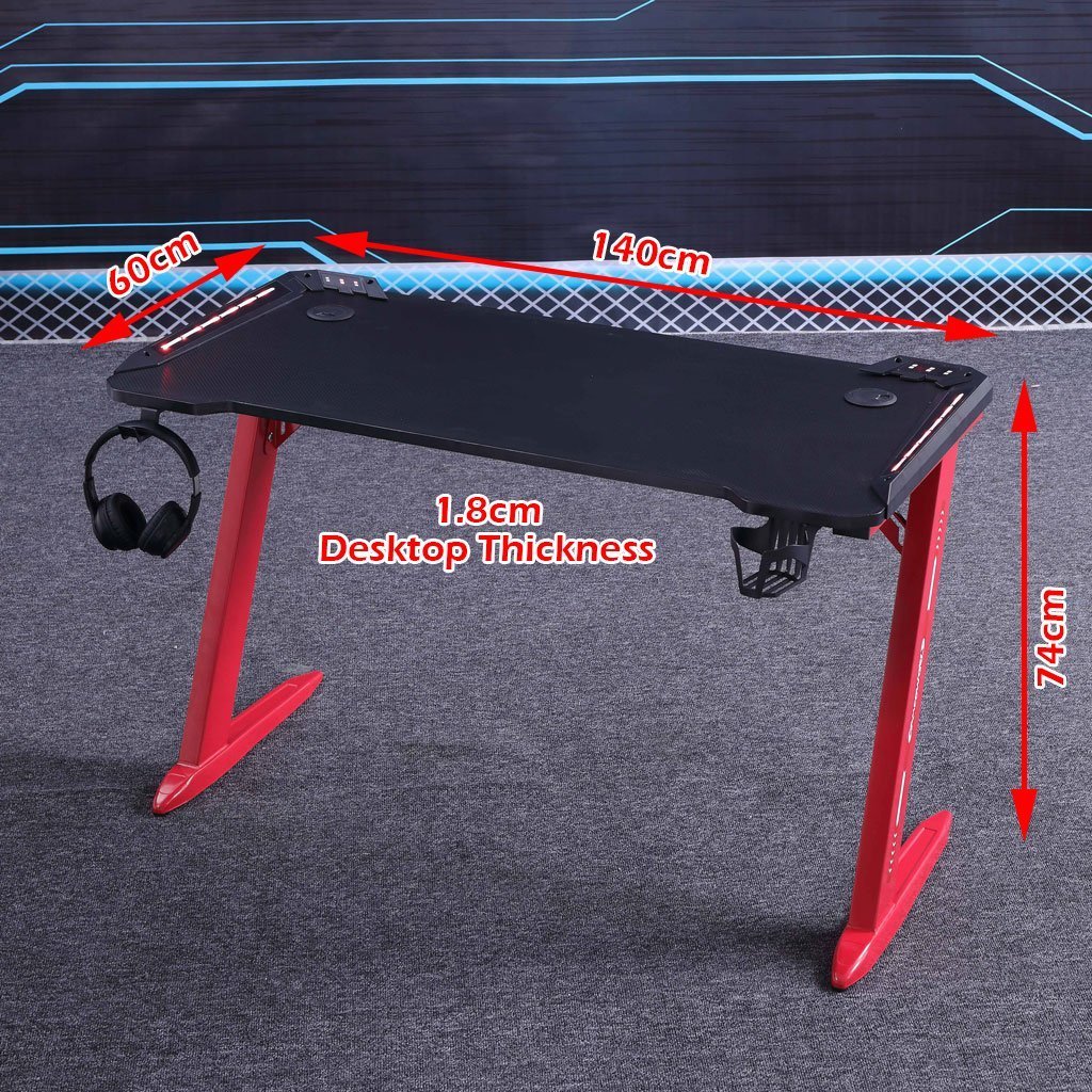 140cm Gaming Desk Desktop PC Computer Desks Desktop Racing Table Office Laptop Y-legs Black