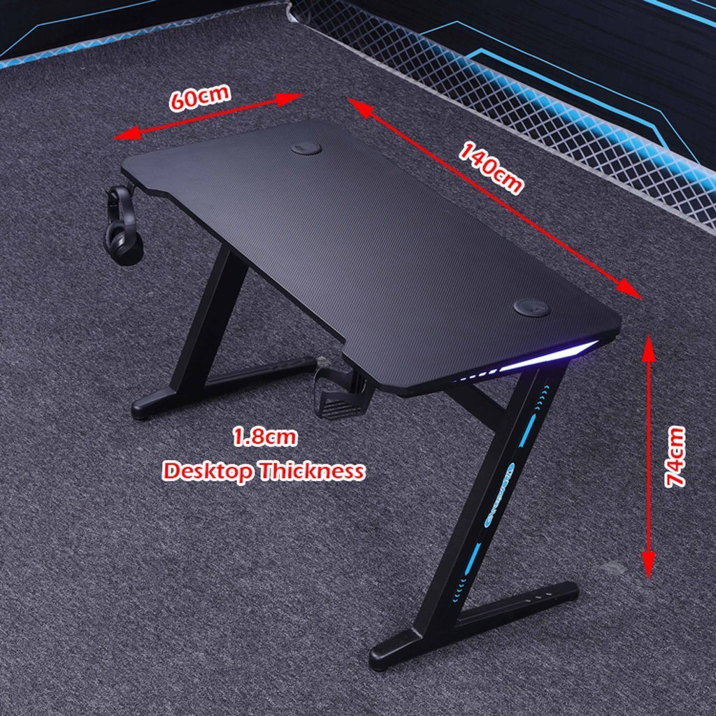 140cm Gaming Desk Desktop PC Computer Desks Desktop Racing Table Office Laptop Y-legs Black