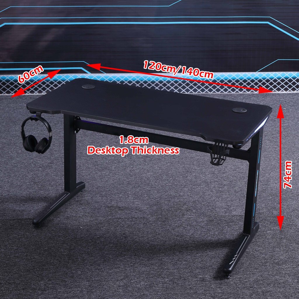 120cm RGB Embeded Gaming Desk Home Office Carbon Fiber Led Lights Game Racer Computer PC Table L-Shaped Black