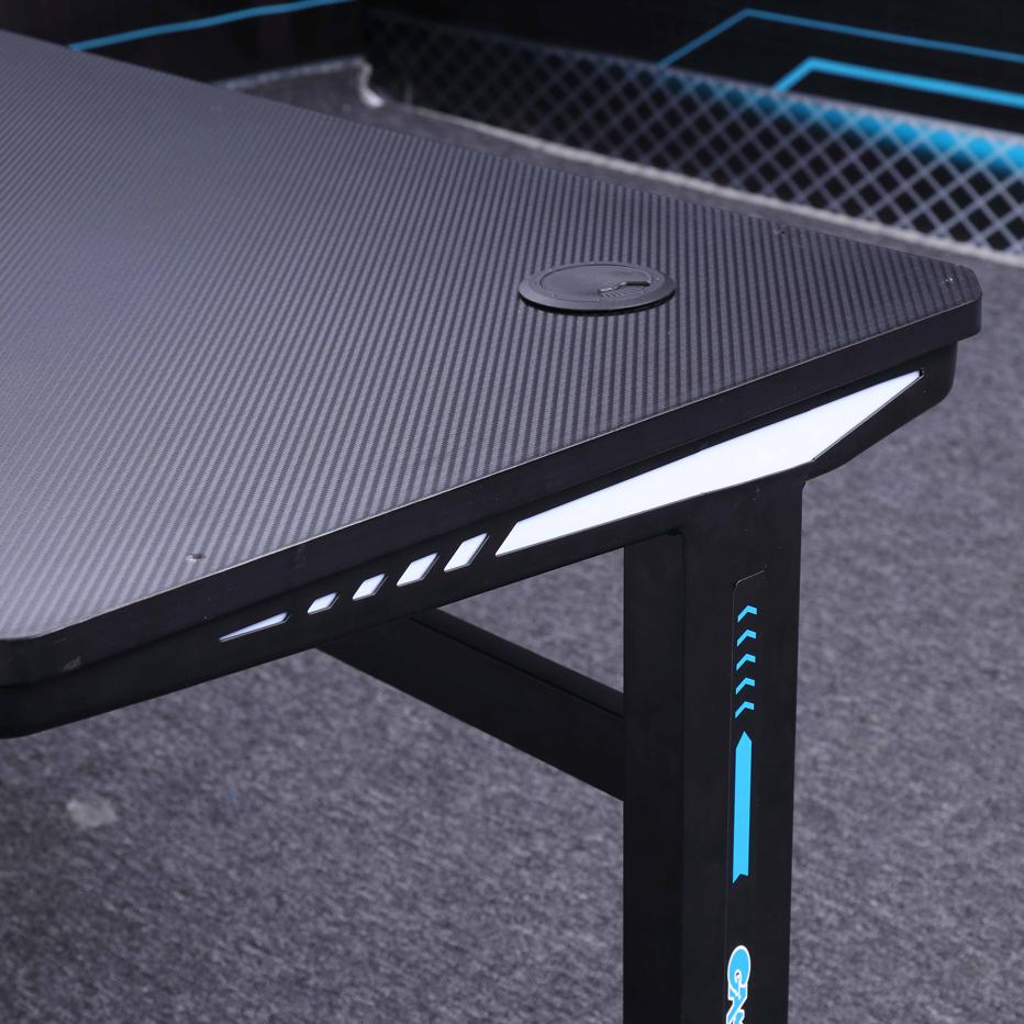 140cm RGB Embeded Gaming Desk Home Office Carbon Fiber Led Lights Game Racer Computer PC Table L-Shaped Black