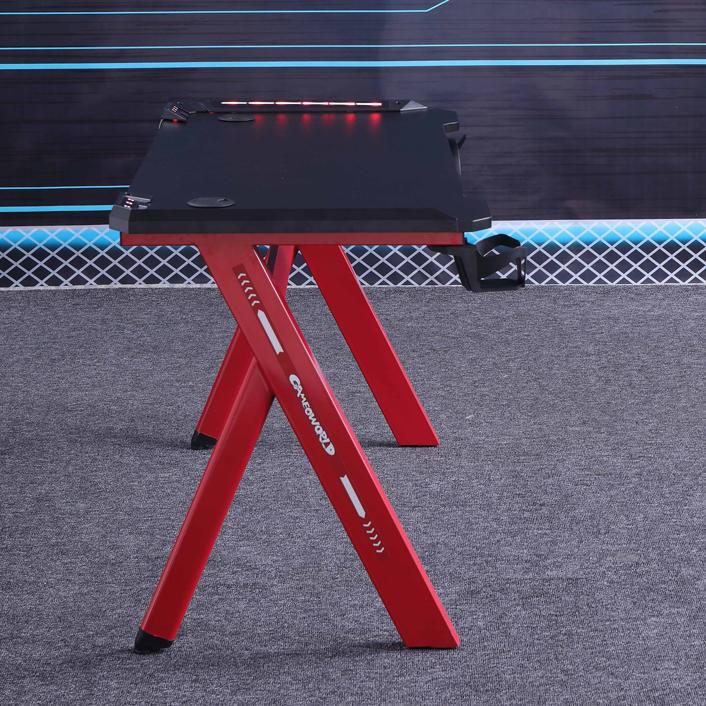 140cm RGB Gaming Desk Home Office Carbon Fiber Led Lights Game Racer Computer PC Table Y-Shaped Red