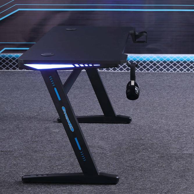 120cm RGB Embeded Gaming Desk Home Office Carbon Fiber Led Lights Game Racer Computer PC Table Z-Shaped Black