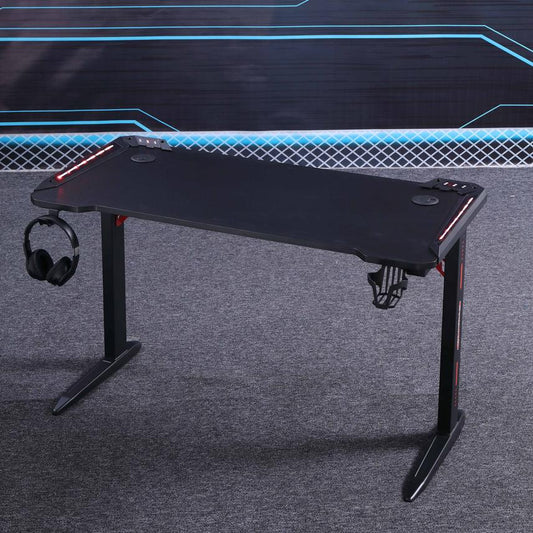 120cm RGB Gaming Desk Home Office Carbon Fiber Led Lights Game Racer Computer PC Table L-Shaped Black