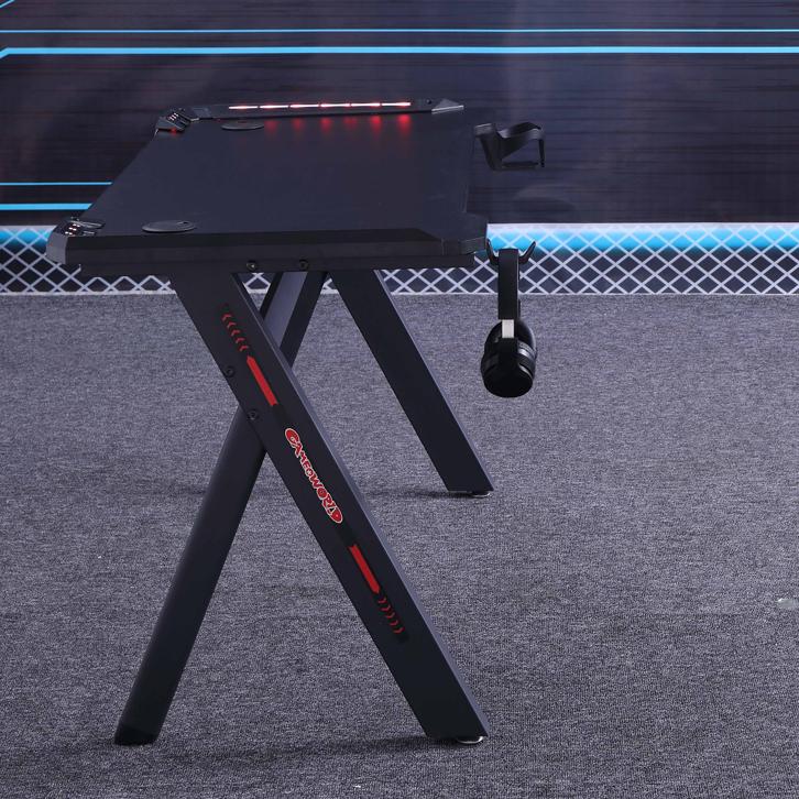 120cm RGB Gaming Desk Home Office Carbon Fiber Led Lights Game Racer Computer PC Table Y-Shaped Black