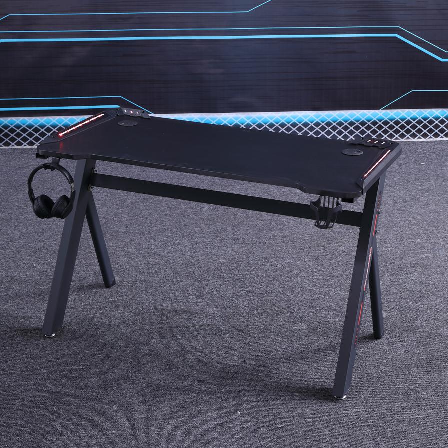 140cm RGB Gaming Desk Home Office Carbon Fiber Led Lights Game Racer Computer PC Table Y-Shaped Black