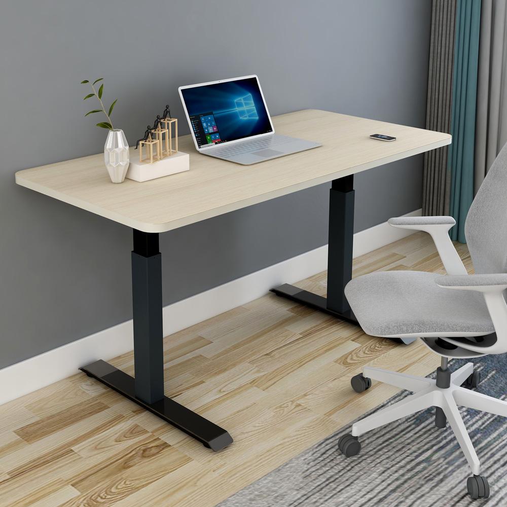 140cm Standing Desk Height Adjustable Sit Black Stand Motorised Dual Motors Frame Birch  Top