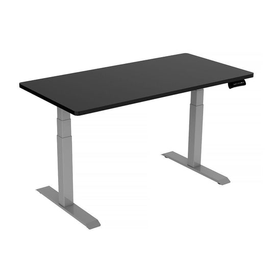 160cm Standing Desk Height Adjustable Sit Stand Motorised Grey Dual Motors Frame Black Top