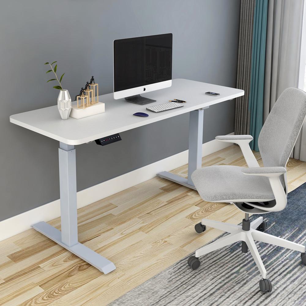 160cm Standing Desk Height Adjustable Sit Stand Motorised Grey Dual Motors Frame Maple Top