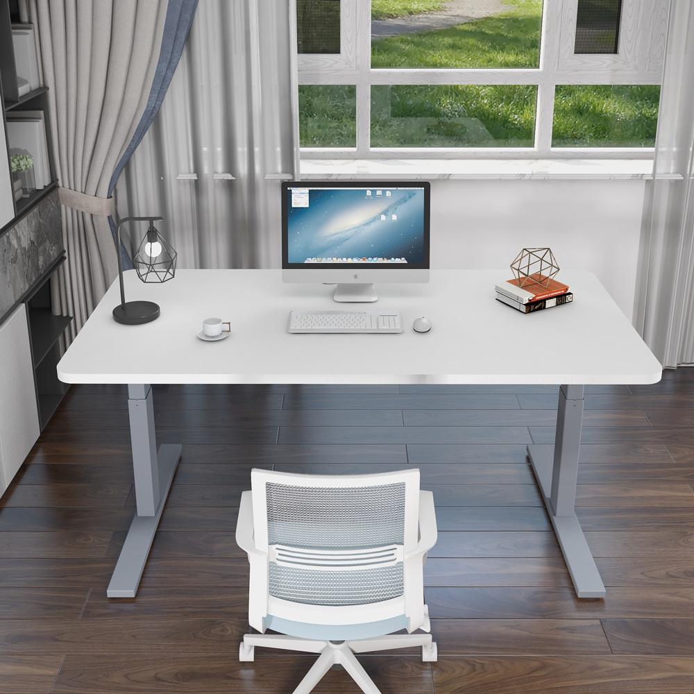 120cm Standing Desk Height Adjustable Sit White Stand Motorised Dual Motors Frame White  Top