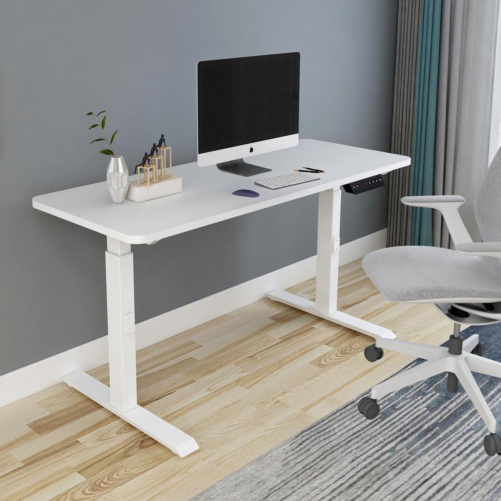 140cm Standing Desk Height Adjustable Sit Stand Motorised White Dual Motors Frame Black Top