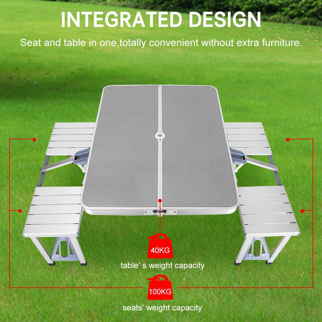 Folding Camping Table with Stools Set Portable Picnic Outdoor Garden BBQ Setting