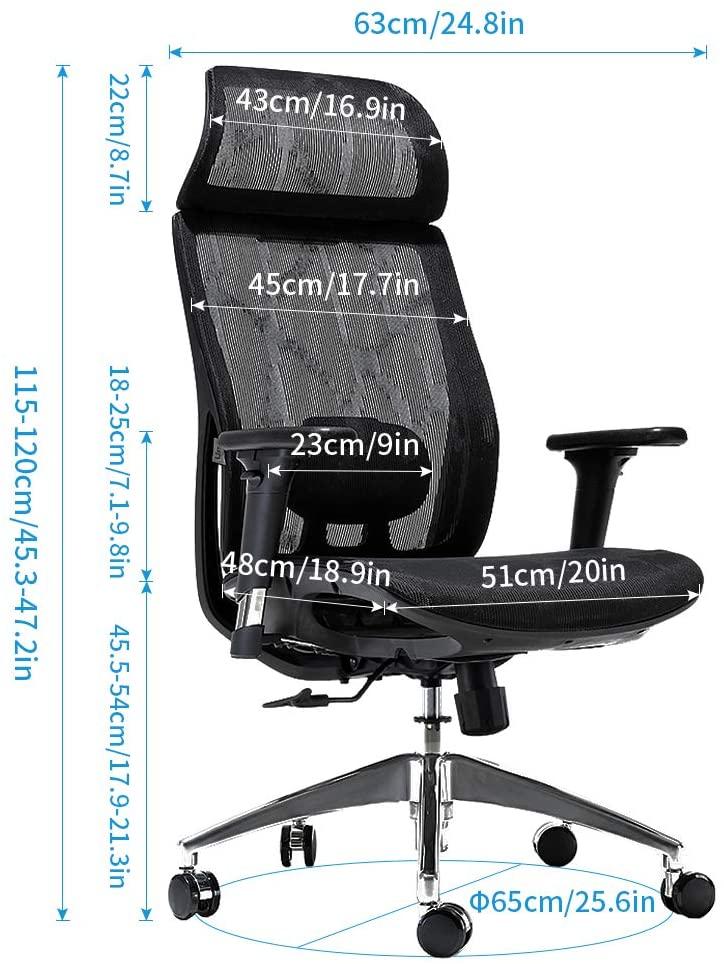 Ergonomic office chair Breathable High-Back Mesh Adjustable Lumbar Support 3D Armrests Tilt Function 360° Rotating Wheels