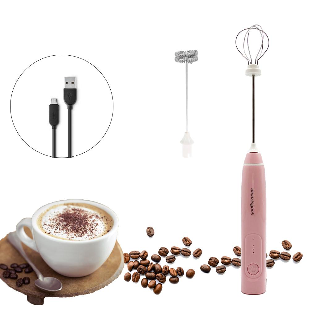 USB Charging Electric Egg Beater Milk Frother Handheld Drink Coffee Foamer AU with 2 Stainless Steel Whisks Black