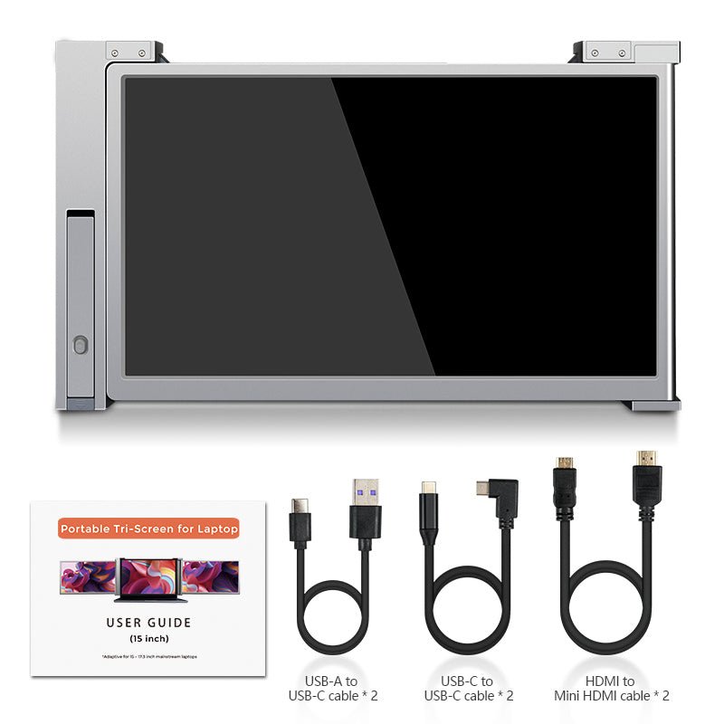 Dual Portable Triple Fold 1080P IPS FHD Monitor Screen Extender For Laptop 11.9" Grey