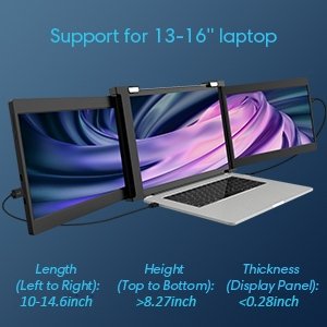 11.9 Inch Triple Portable Monitor 2022 FOPO 1080P FHD IPS Attachable Triple Monitor Extender, Triple Screen for Laptop of 13"-16" Compatible with Windows/Mac/Switch/Xbox Connect with USB-C/HDMI