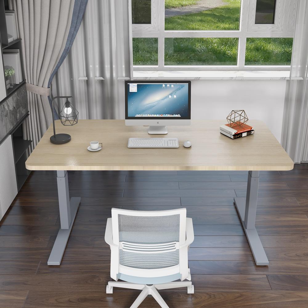 160cm Standing Desk Height Adjustable Sit Stand Motorised Grey Single Motor Frame Maple Top