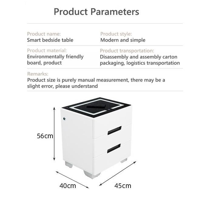 Smart Bedside Tables Side 3 Drawers Wireless Charging USB Right Hand Nightstand LED Light AU