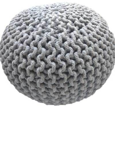 Braided Ottoman Pouffe Footstool Hand Knitted (Light Grey)