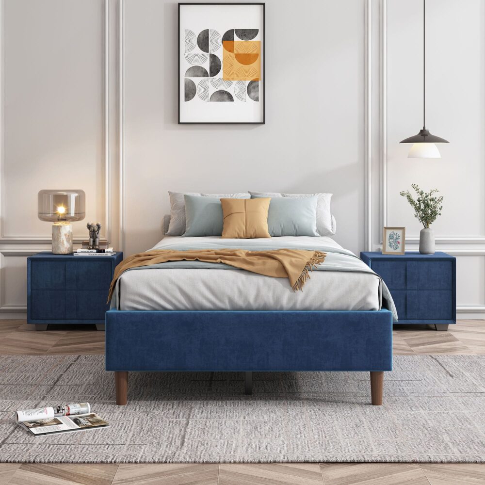 Velvet Blue Bed Frame &#8211; Queen