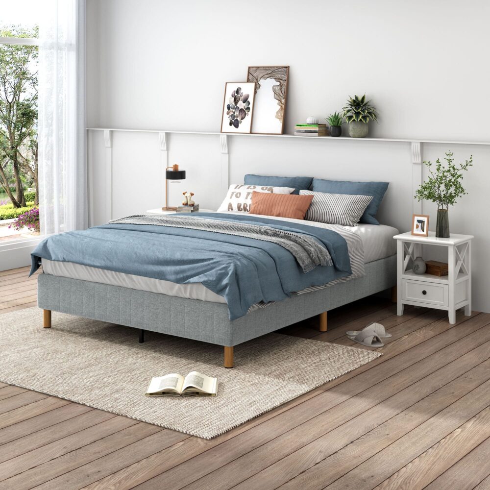 Metal Bedframe Mattress Foundation (Light Grey) &#8211; Double