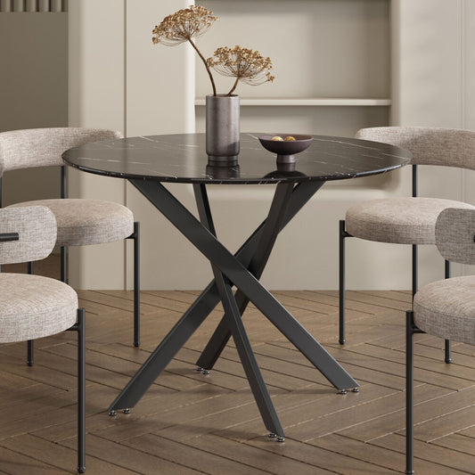 Round Marble-Effect Table &#8211; Black