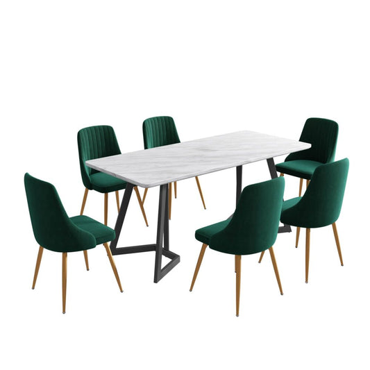 Marbleous Green Velvet Dining Set