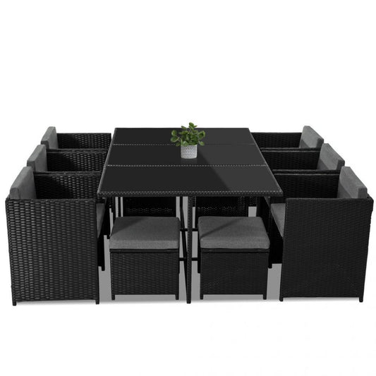 Bali 11 Piece Outdoor Dining Set &#8211; Black