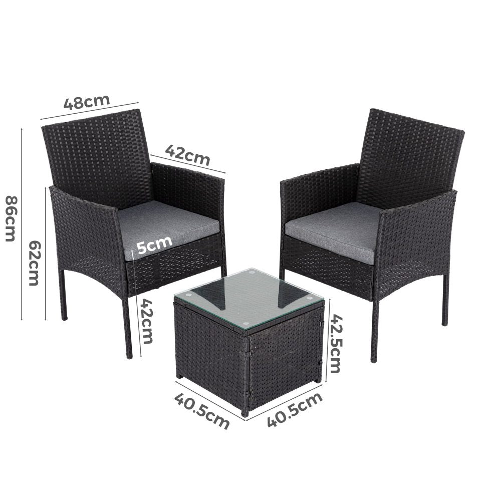 3PC Outdoor Table and Chairs Set &#8211; Black