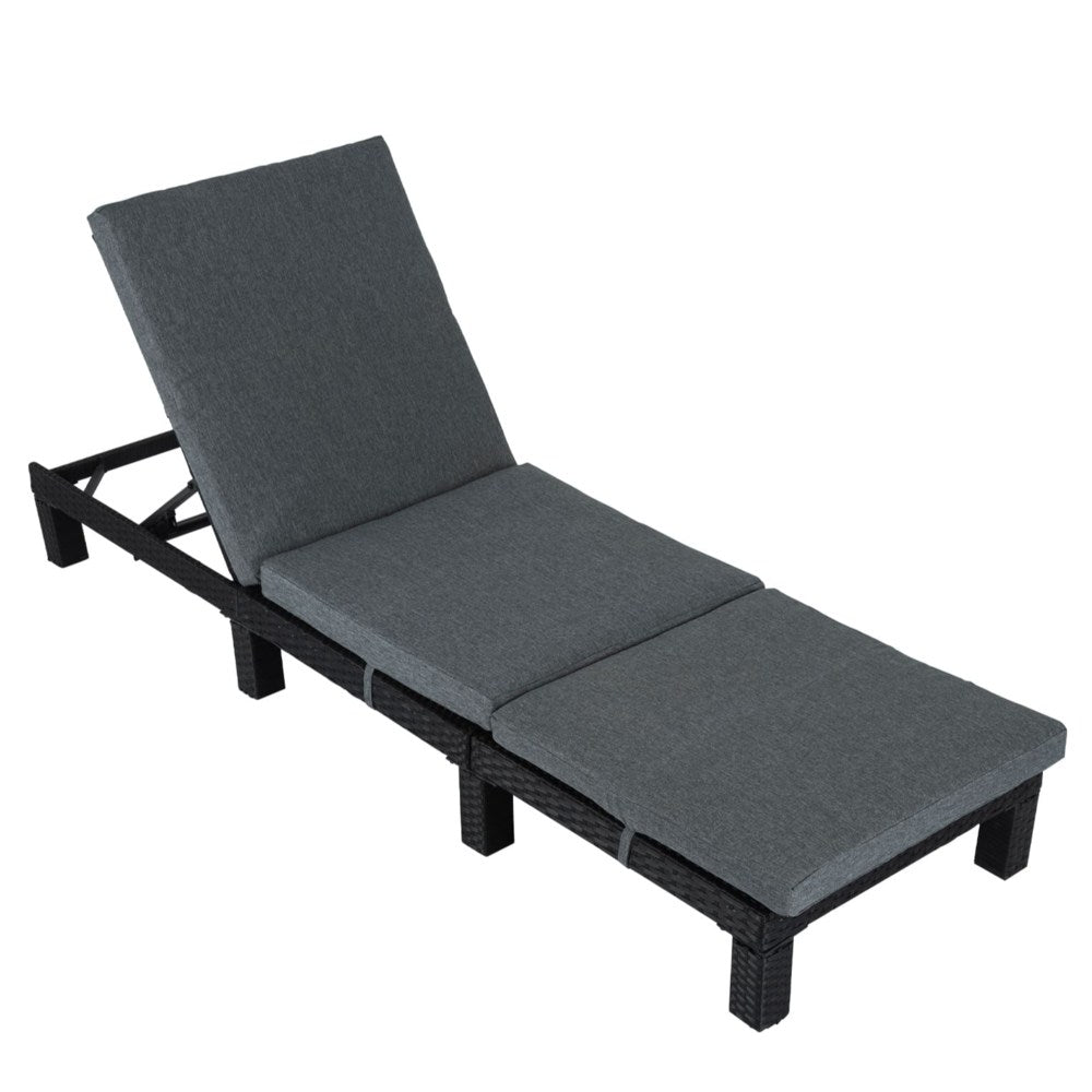 Black Rattan Sunbed with Adjustable Recline