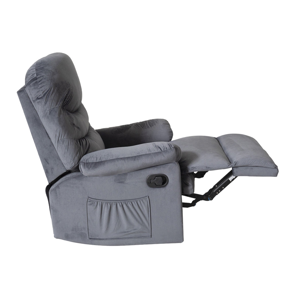 Wide Manual Single Recliner Sofa &#8211; Velvet Grey