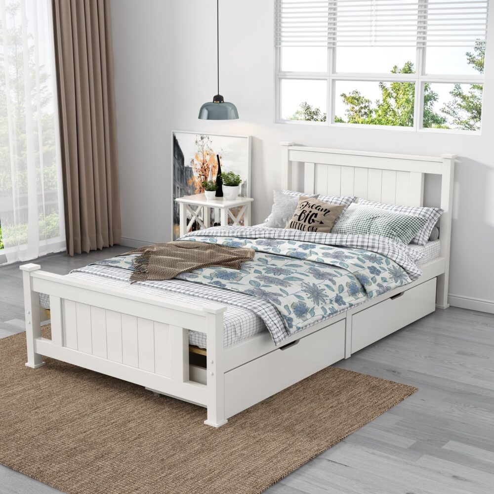 King Single Solid Pine Timber Bed Frame &#8211; White