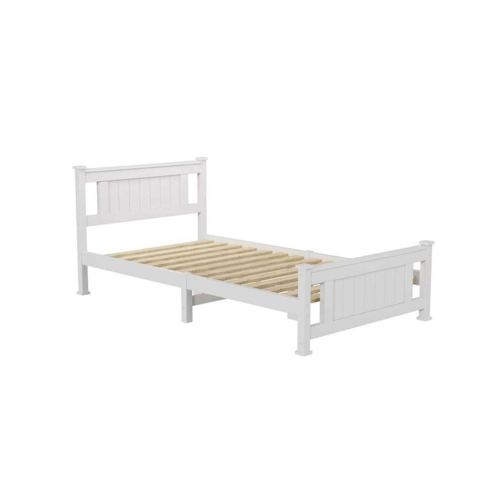 King Single Solid Pine Timber Bed Frame &#8211; White