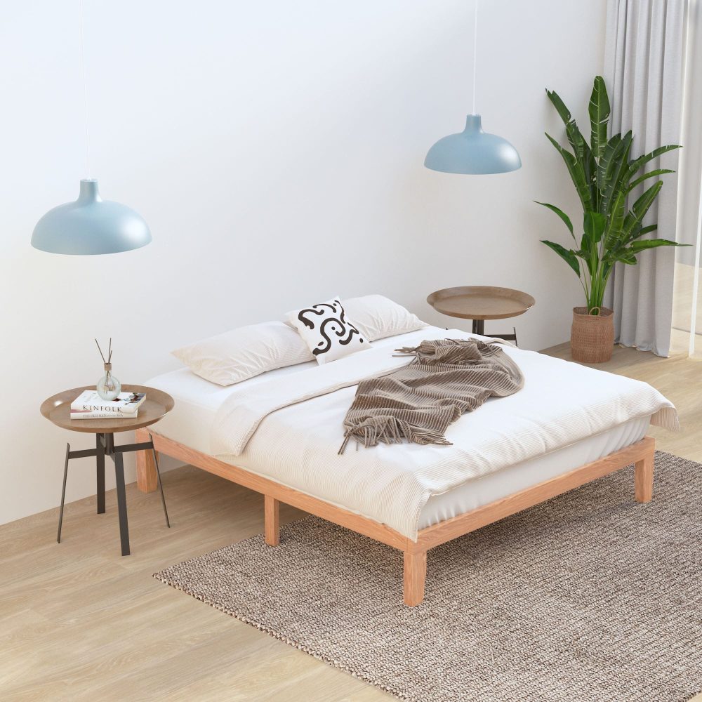 Warm Wooden Natural Bed Base Frame &#8211; Double