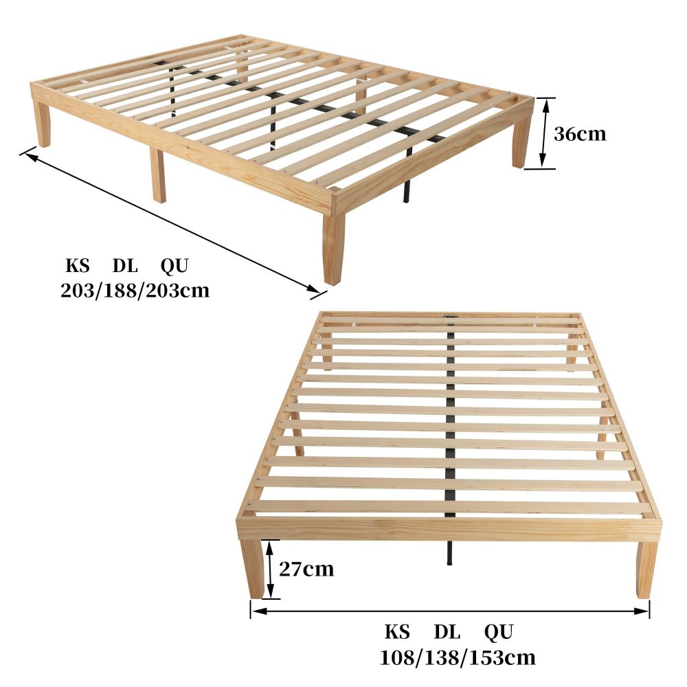 Warm Wooden Natural Bed Base Frame &#8211; Queen