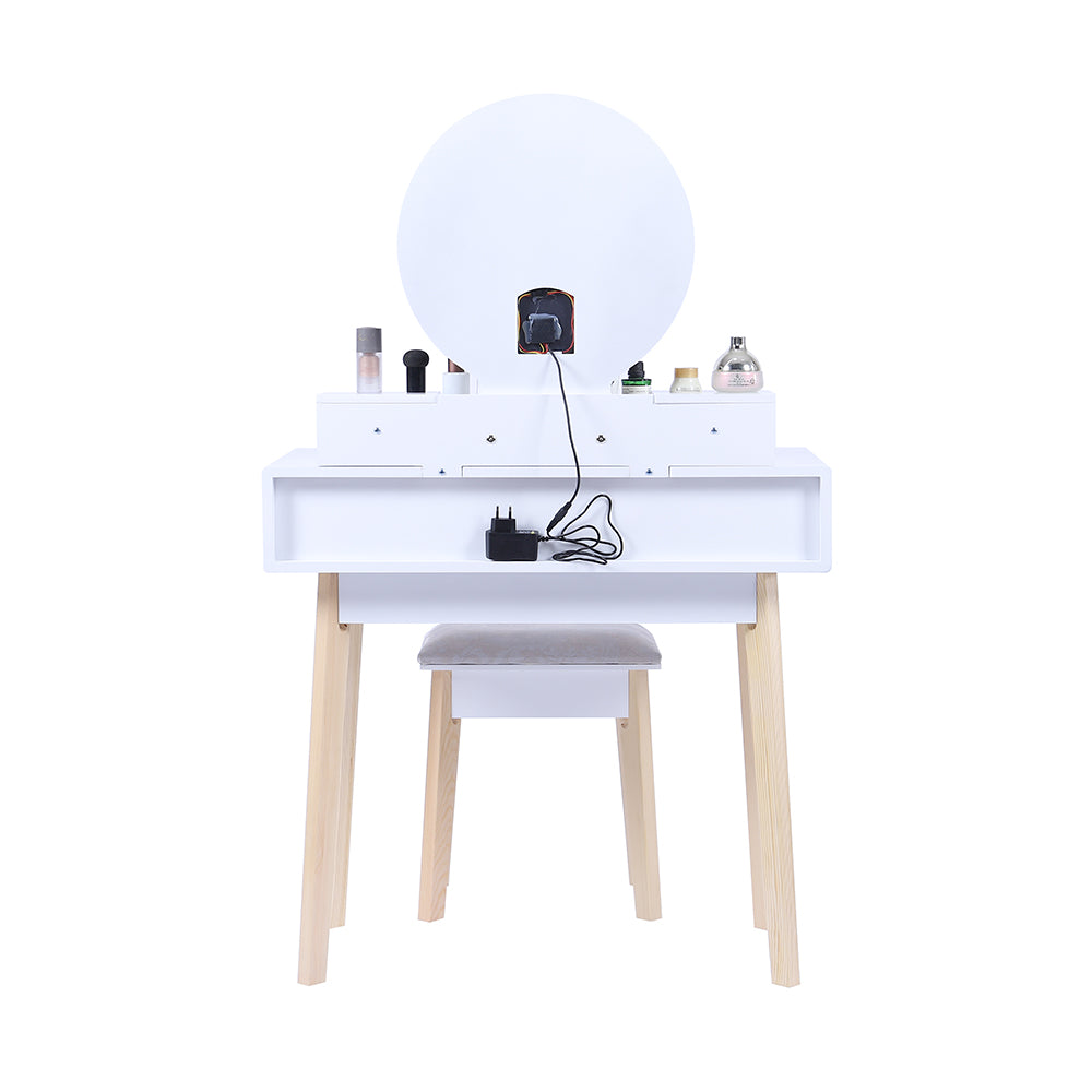 Dressing Vanity Table Stool Set with Make-up LED Lighted Mirror &#8211; White