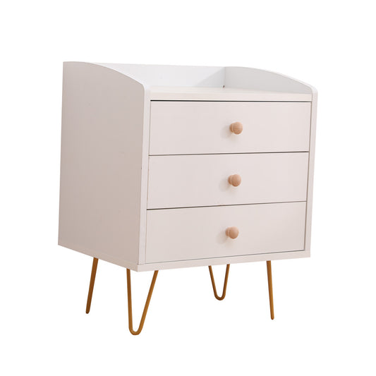 Winston 3 &#8211; Drawer Nightstand Bedside Table with Gold Steel Legs Tray Top White