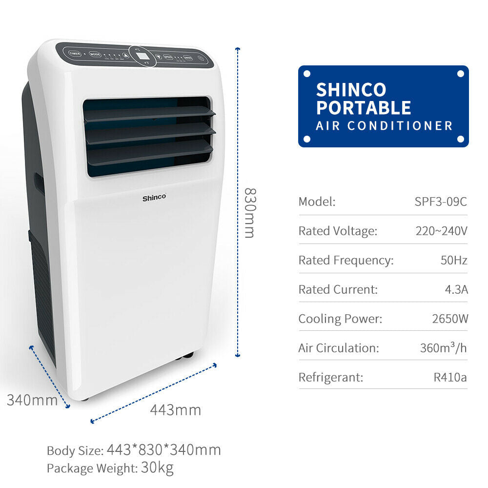 Shinco SPF3 9000BTU 2.6kw Portable Air Conditioner Remote