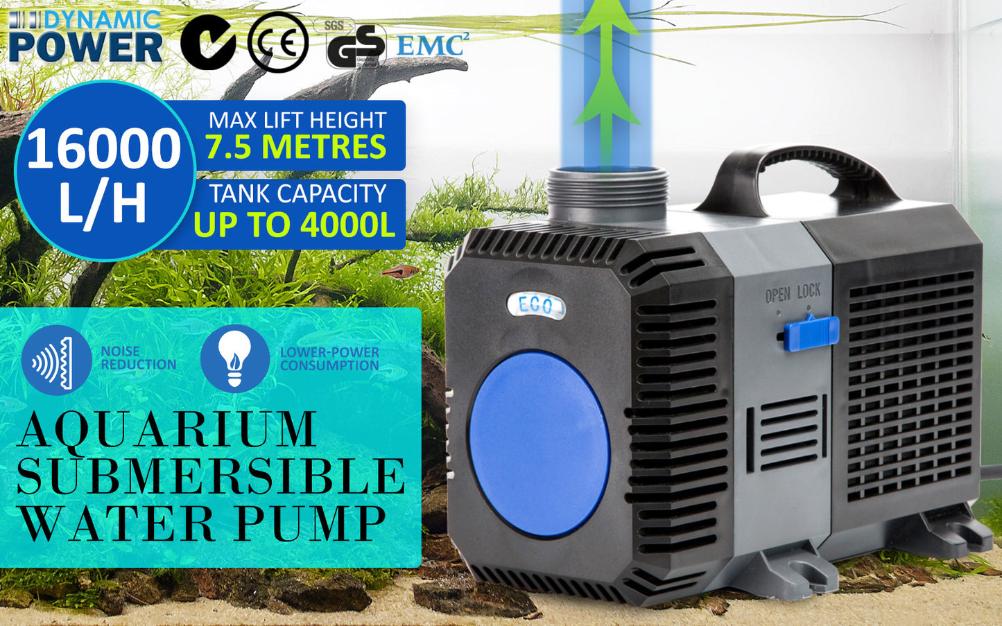 Dynamic Power Aquarium Submersible Pond Water Pump 16000L/H