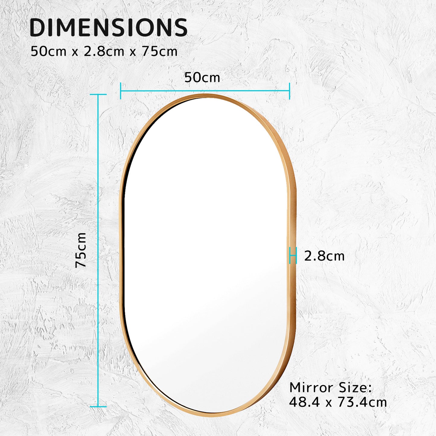 2 Set La Bella Gold Wall Mirror Oval Aluminum Frame Makeup Decor Bathroom Vanity 50x75cm