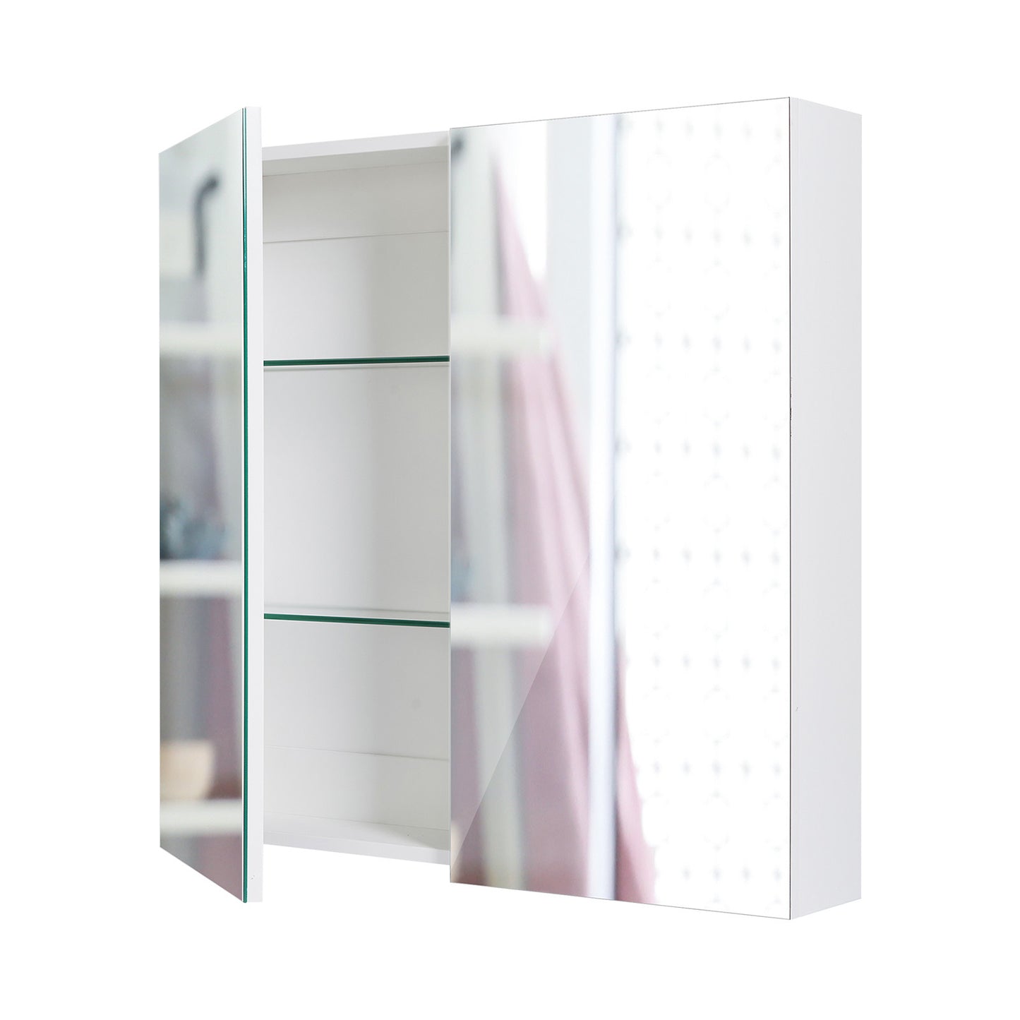 La Bella White Bathroom Mirror Cabinet Wall Twin Door Shaving Storage 60 x 72 cm