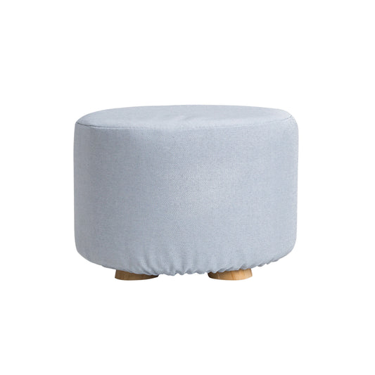 La Bella Light Blue Fabric Ottoman Round Wooden Leg Foot Stool