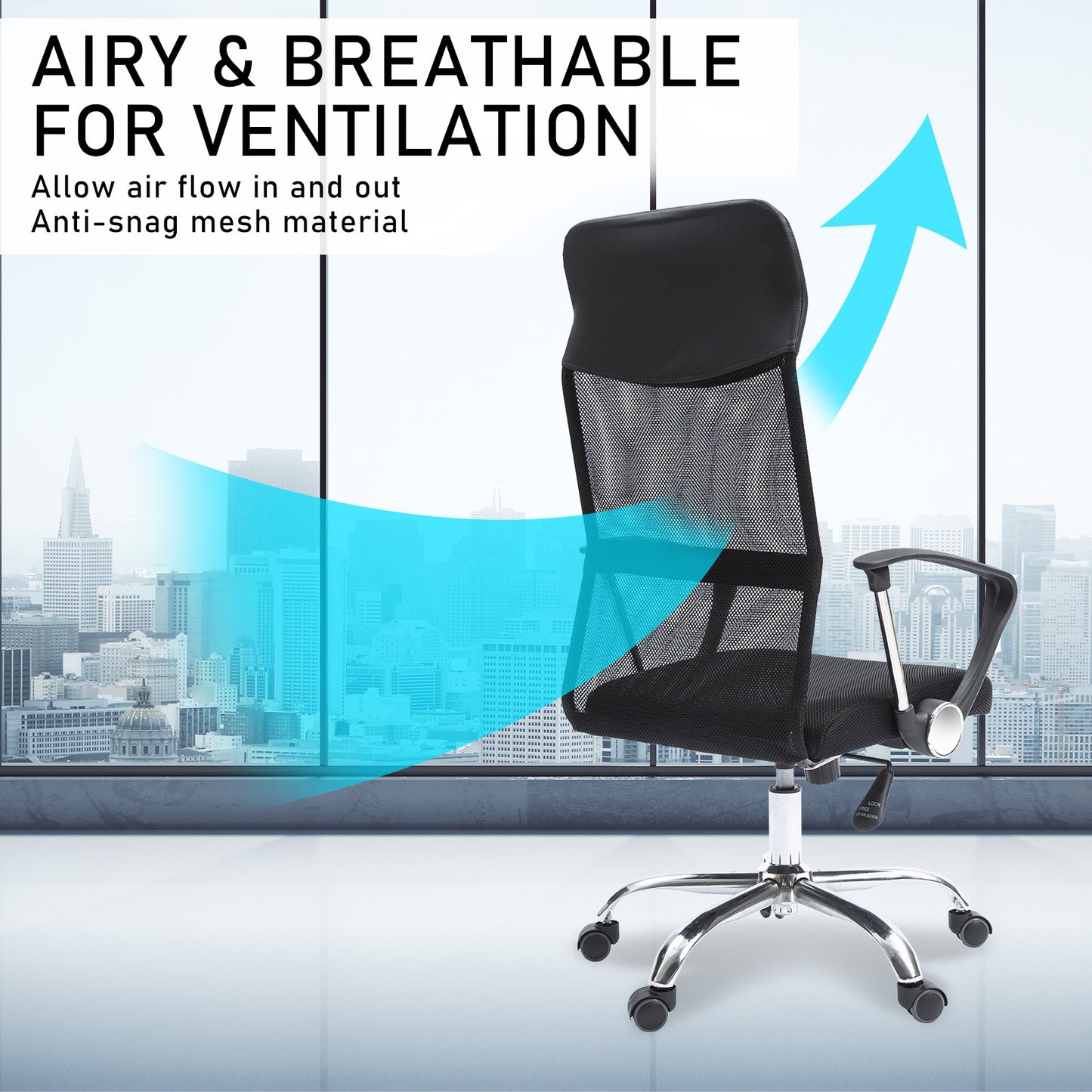 La Bella Black Office Chair Breeze Mesh High Back Tilt In-Built Lumbar