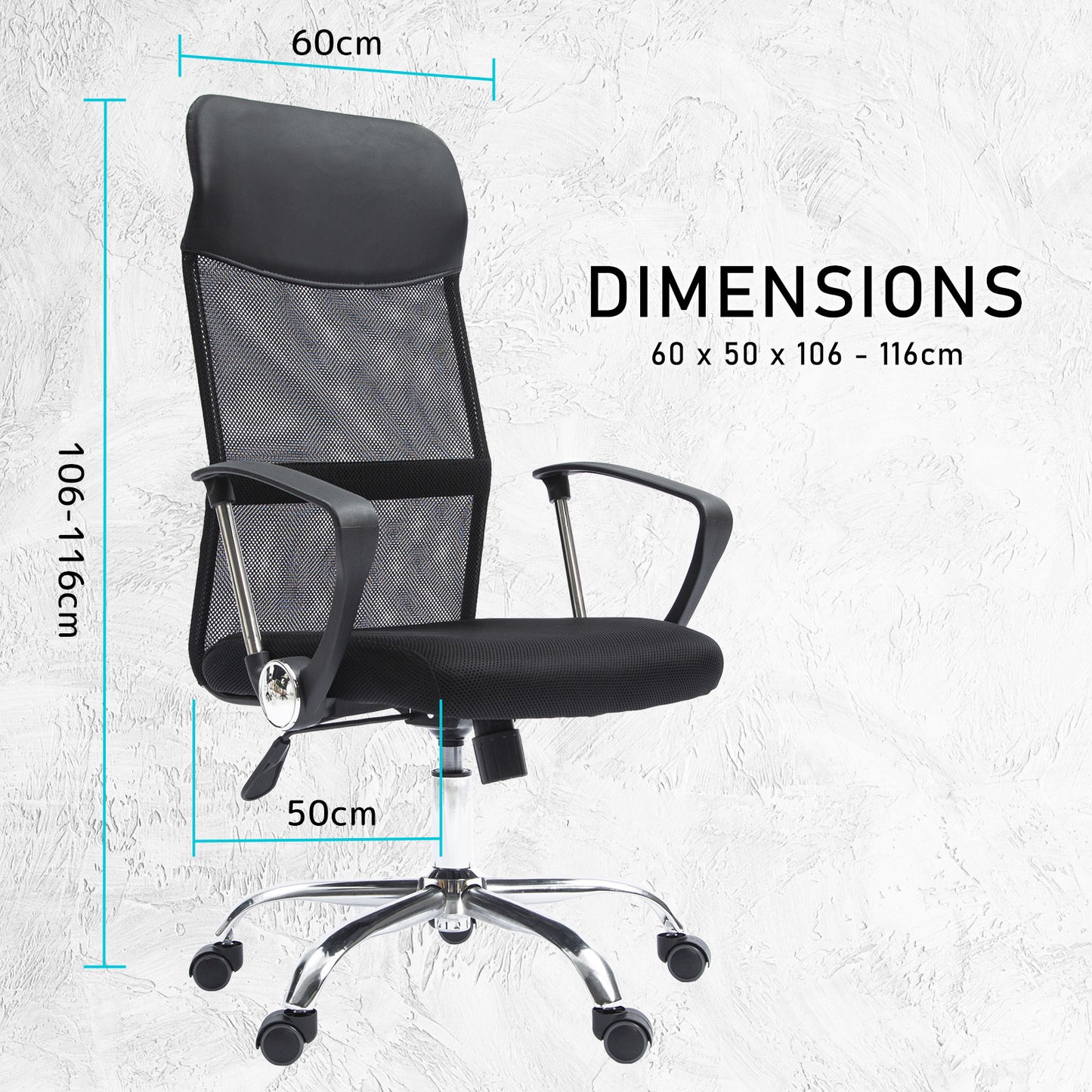 La Bella Black Office Chair Breeze Mesh High Back Tilt In-Built Lumbar