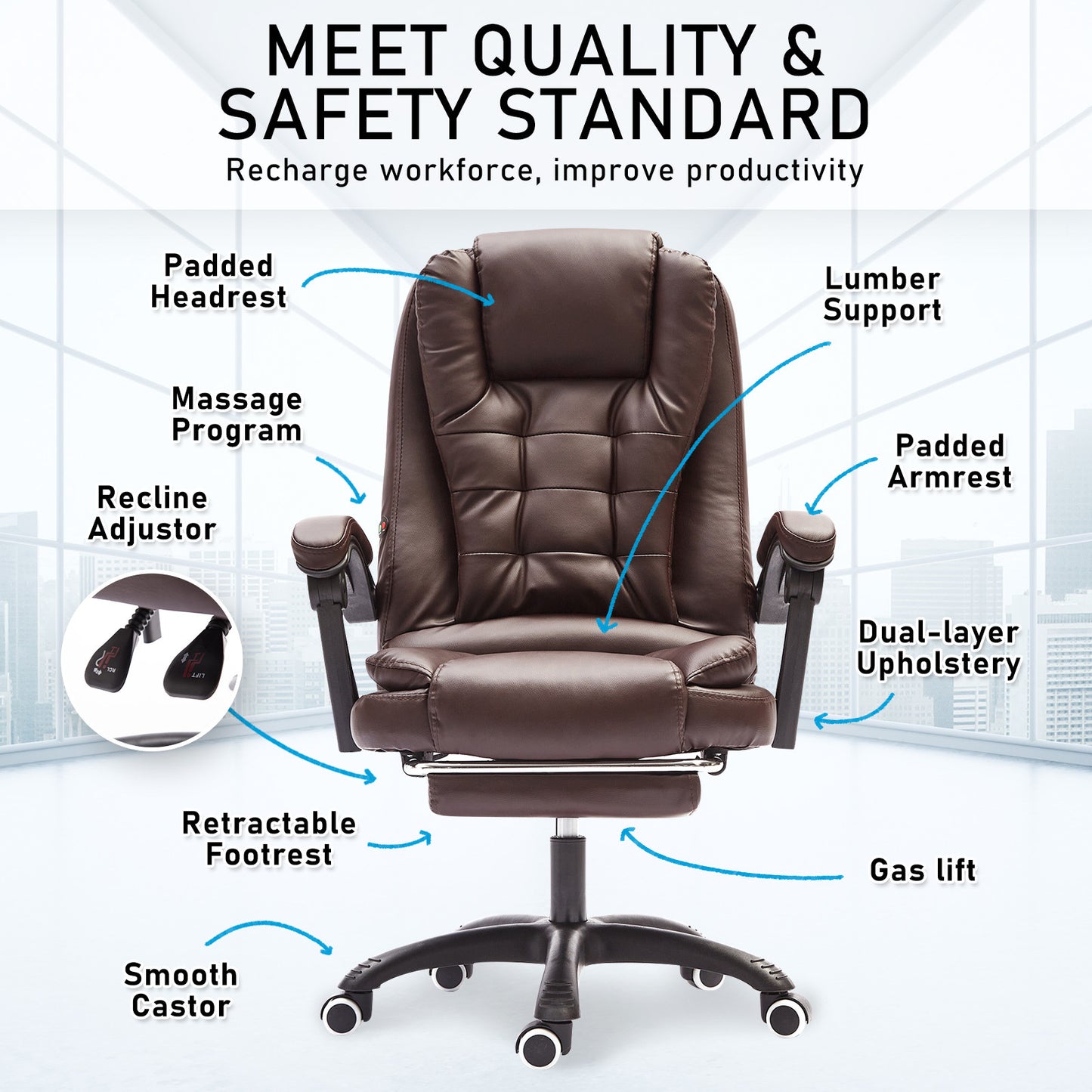 La Bella Espresso Massage Footrest Ergonomic Executive Office Chair